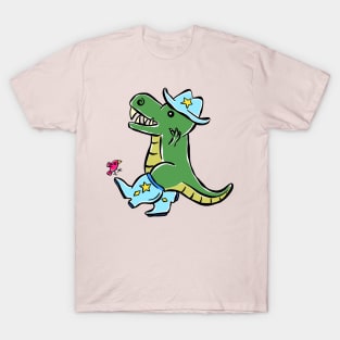 Tyrannosaurus Dinosaur Line Dancer Cartoon Cut Character T-Shirt